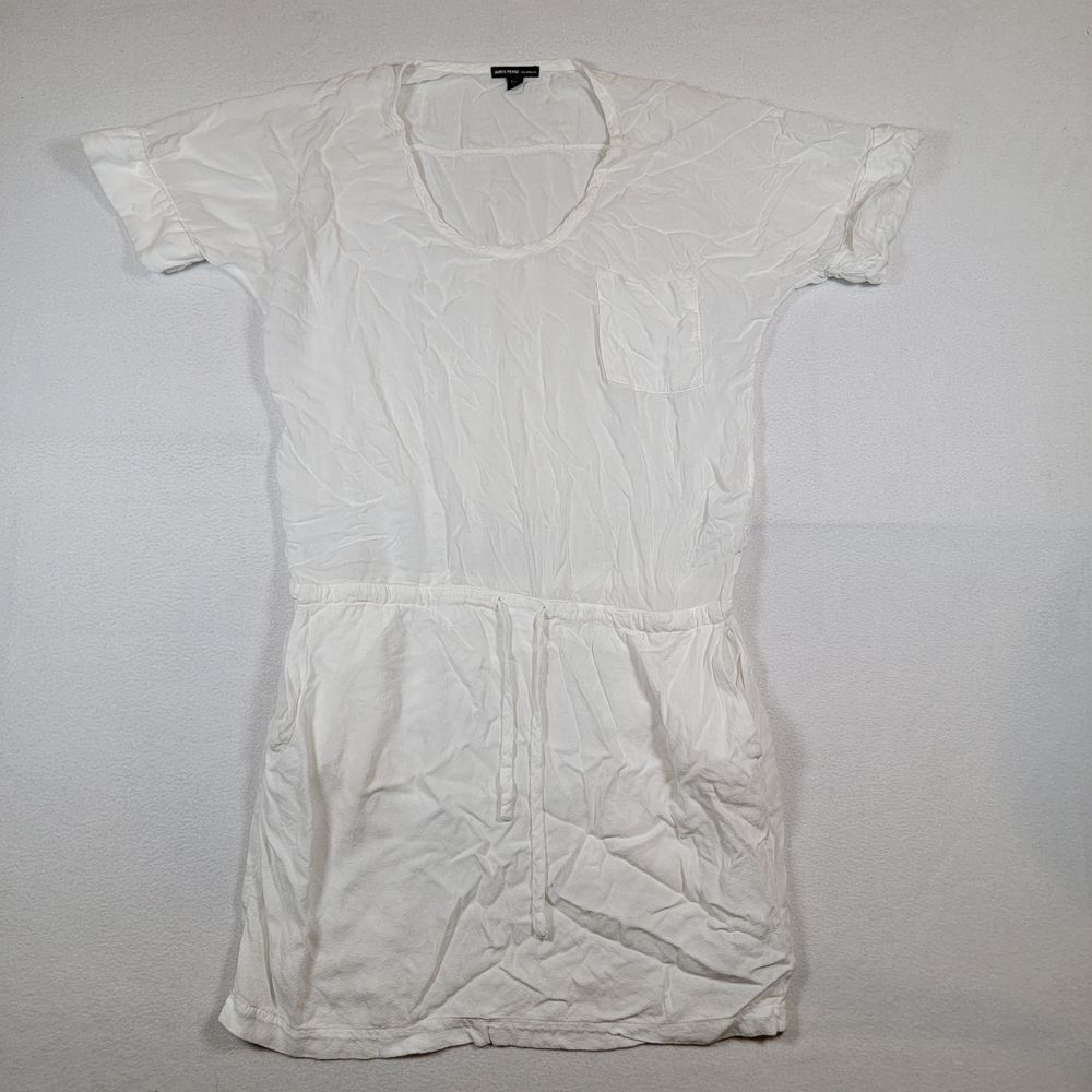 James Perse Women's Viscose Shirt Dress Sz 2 White Waist Drawstrings Lined